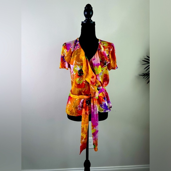 Ralph Lauren Vibrant Wrap Blouse - Orange and Purple - Picture 1 of 4